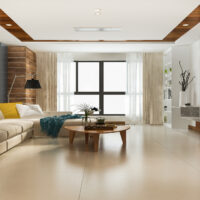 3d rendering loft luxury living room with bookshelf near bookshelf